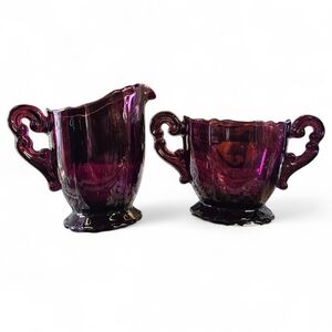3400 Amethyst Purple Cambridge Open Footed Sugar Bowl & Creamer Set